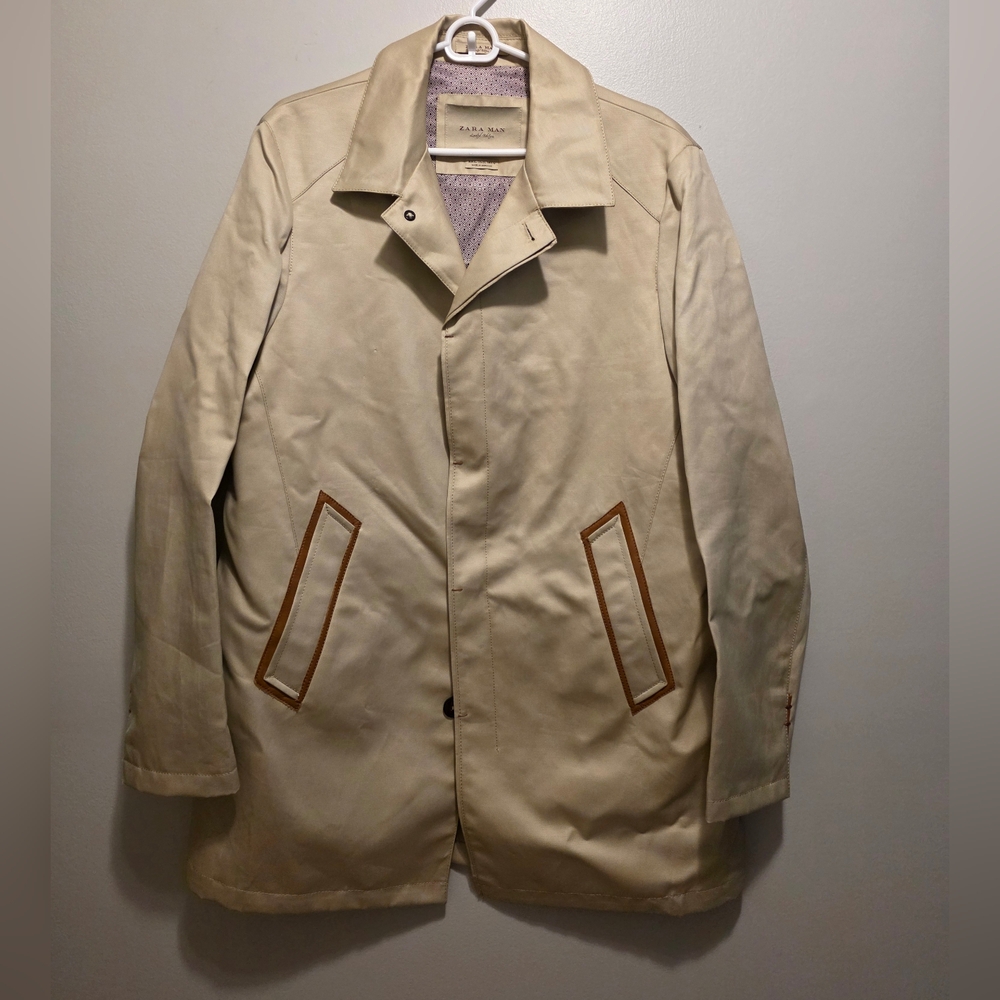 Zara Cream and Tan Trench Coat Classic Design